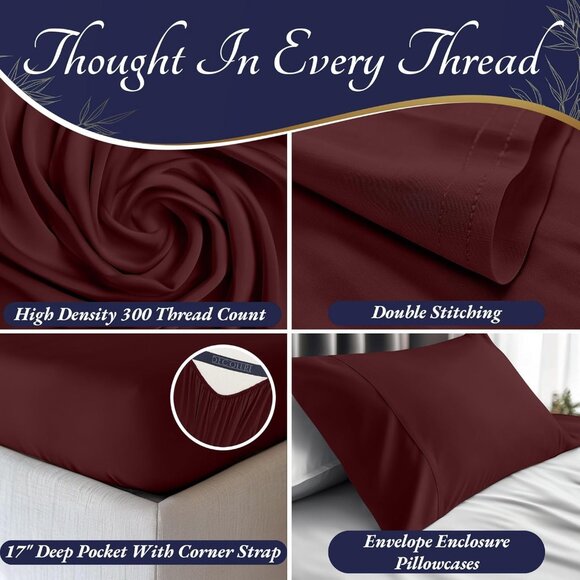 8- 100% Viscose Derived from Bamboo Sheets Queen Size 4pcs - Cooling 17" Deep - Picture 3 of 7